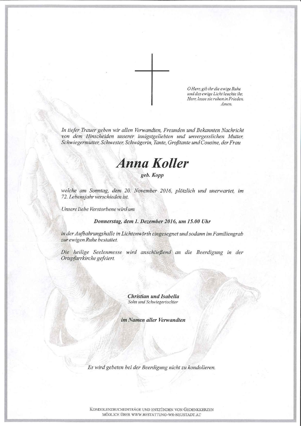 Traueranzeige von Anna Koller