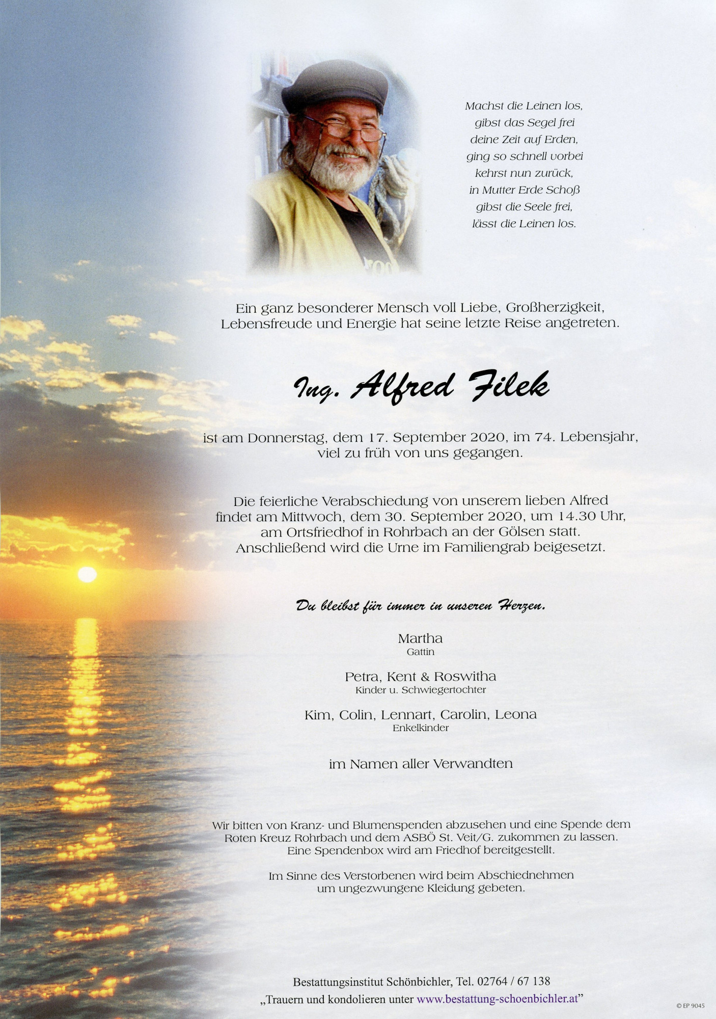 Traueranzeige von Ingenieur Alfred Filek