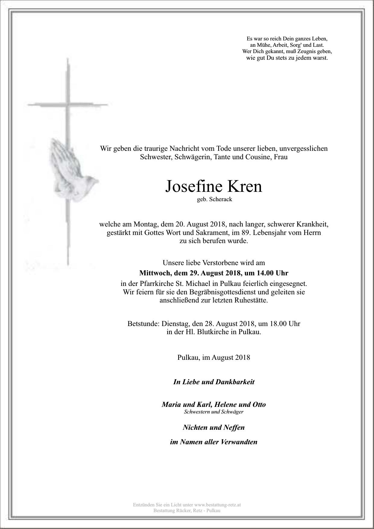 Traueranzeige von Josefine Kren