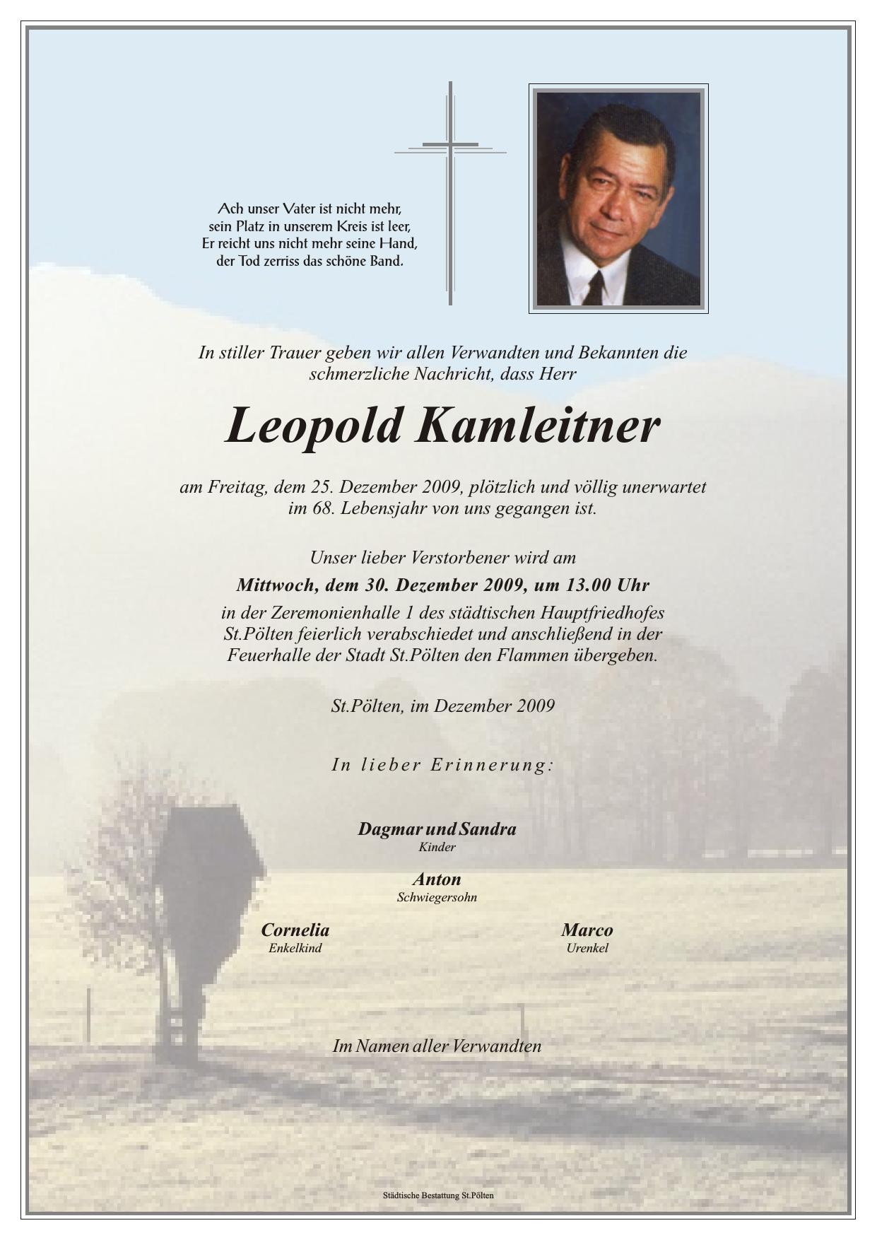 Traueranzeige von Leopold Kamleitner
