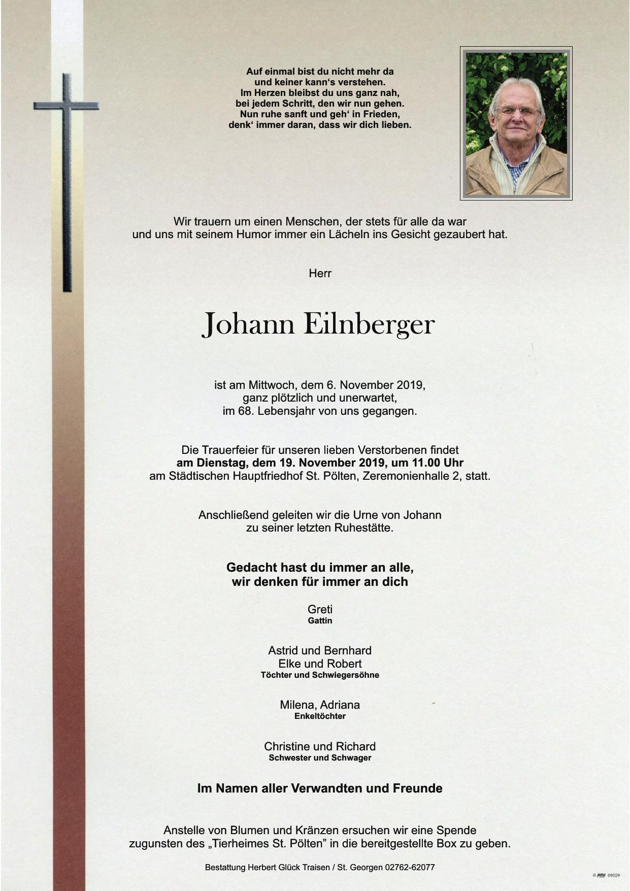Traueranzeige von Johann Eilnberger
