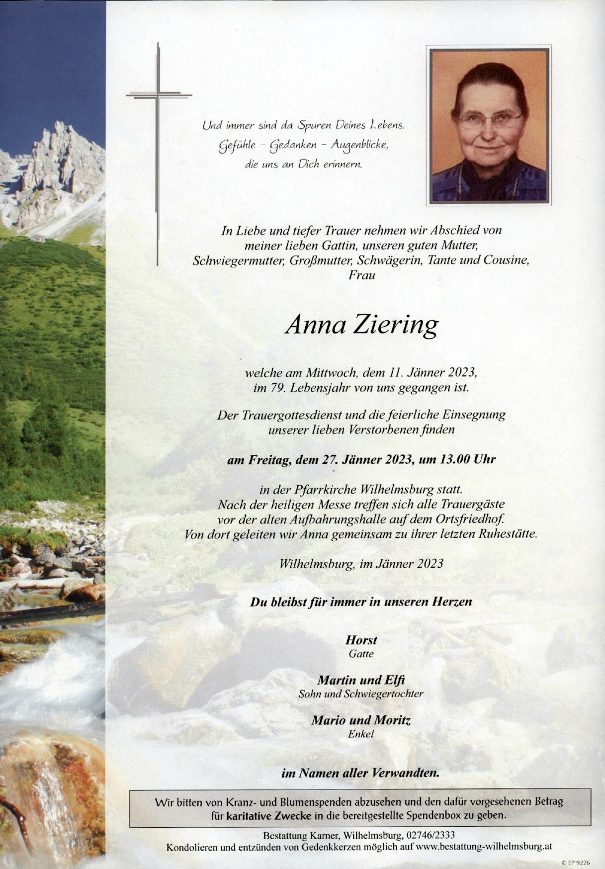 Traueranzeige von Anna Ziering