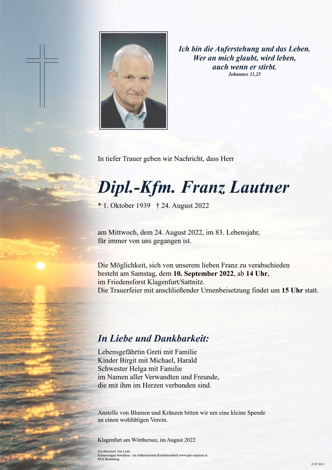 Traueranzeige von Dipl.-Kfm. Franz Lechner