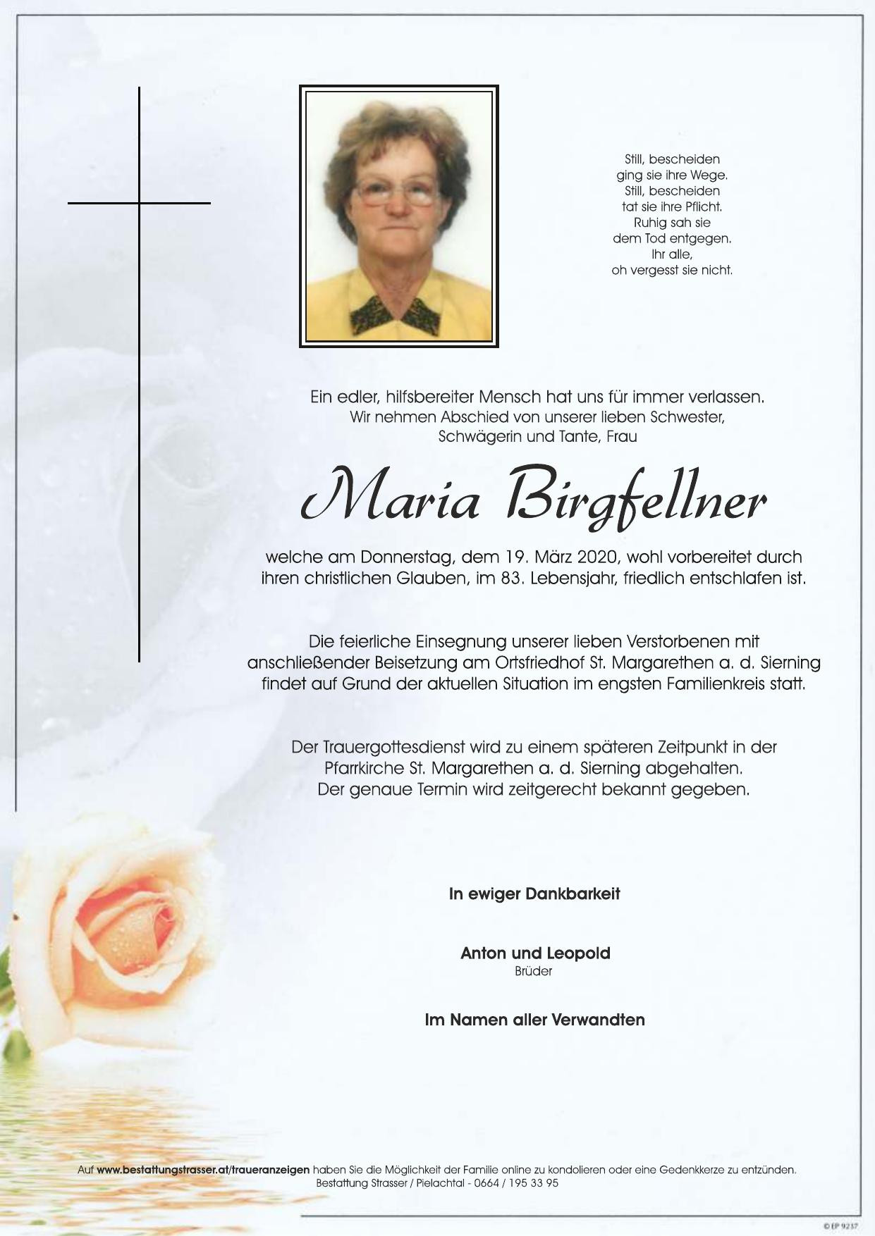 Traueranzeige von Maria Birgfellner