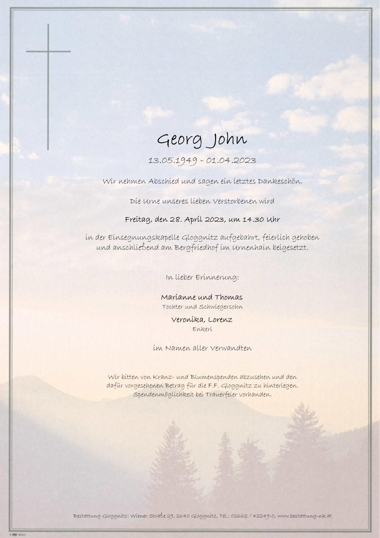Traueranzeige von Georg John
