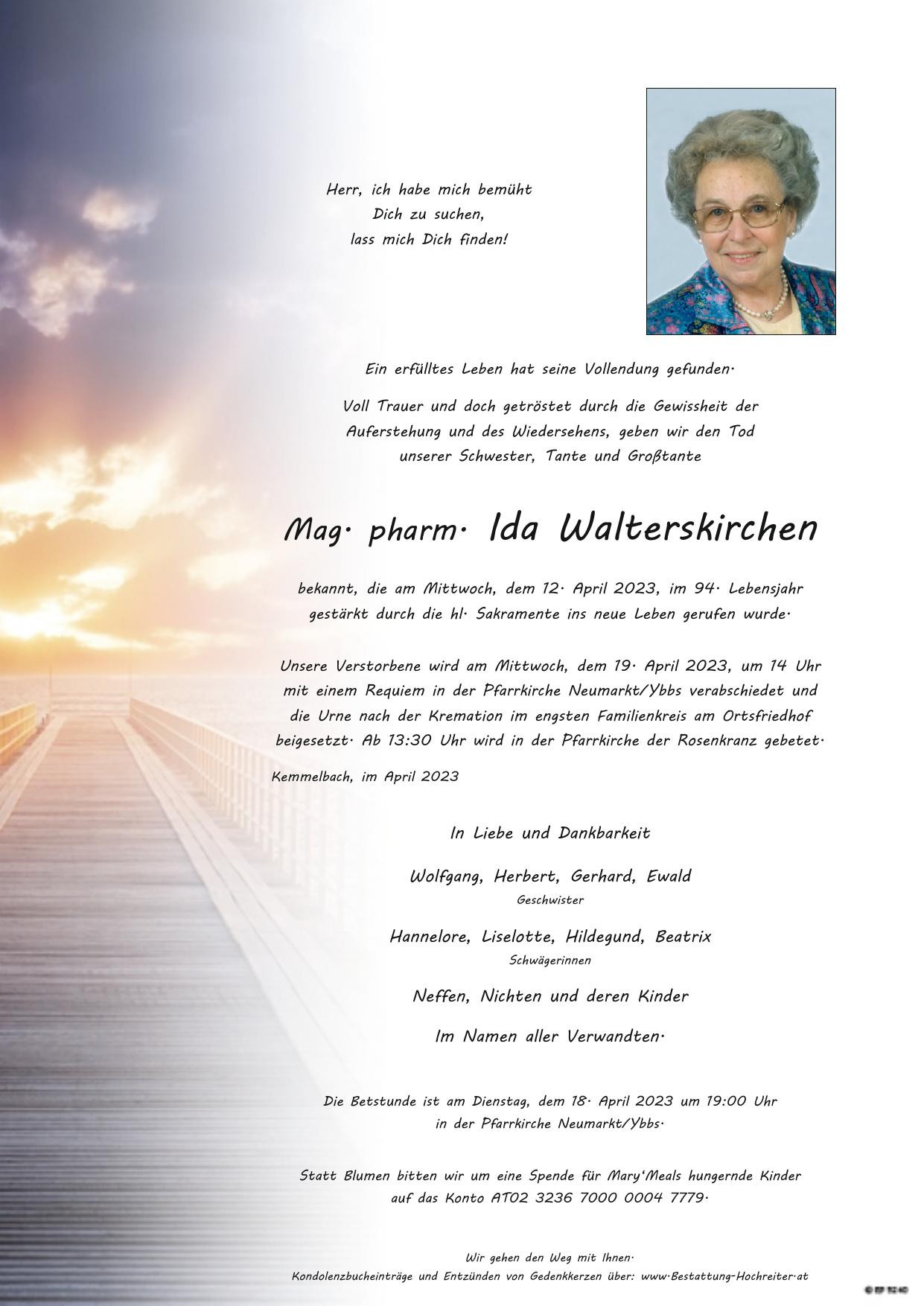 Traueranzeige von Mag. pharm. Ida Walterskirchen
