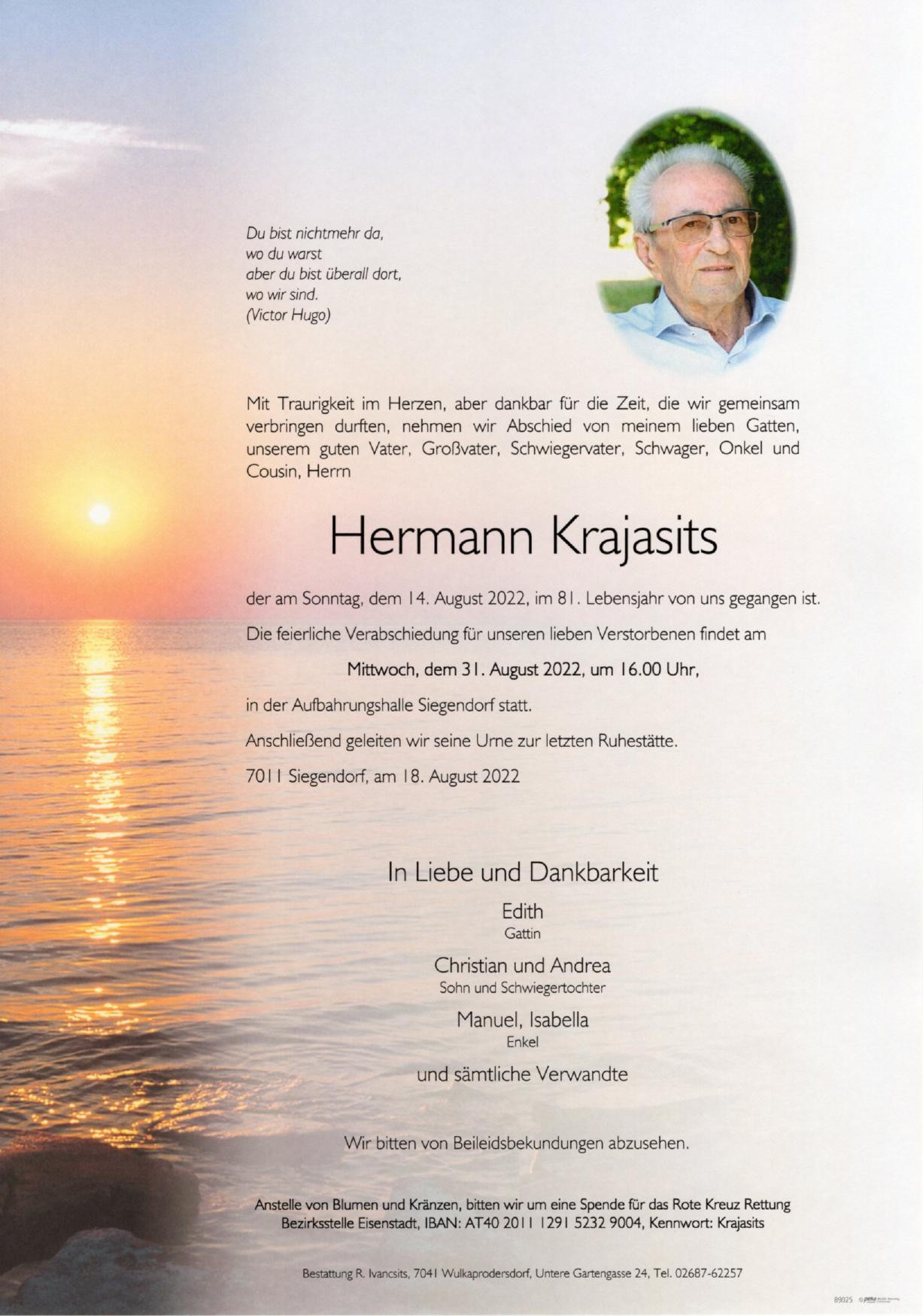 Traueranzeige von Hermann Krajasits