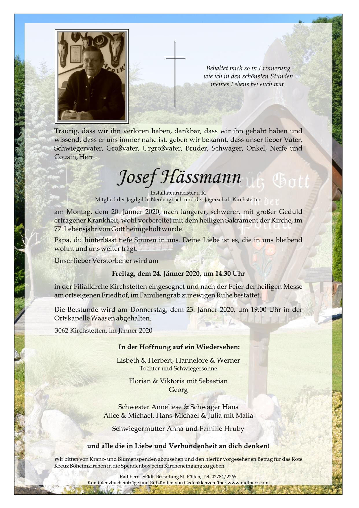 Traueranzeige von Josef Hässmann