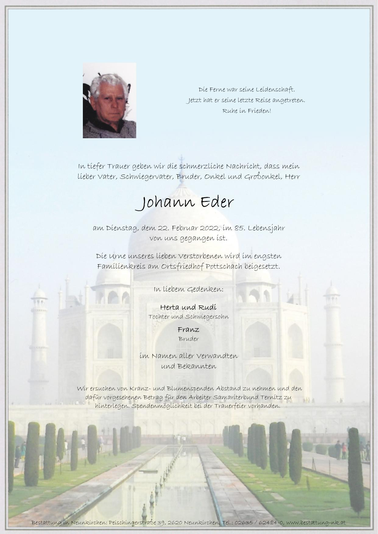 Traueranzeige von Johann Eder