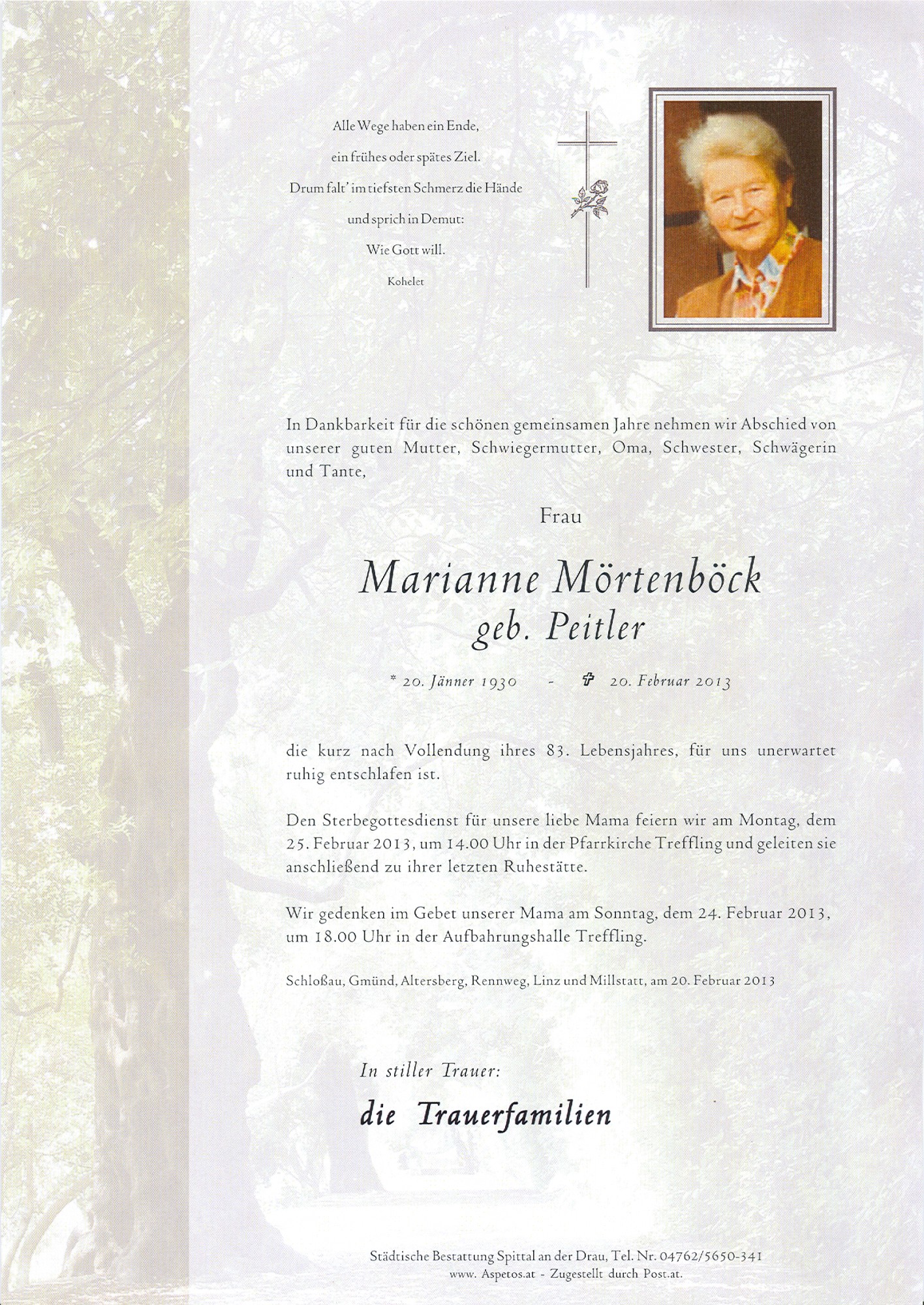 Traueranzeige von Marianne Mörtenböck
