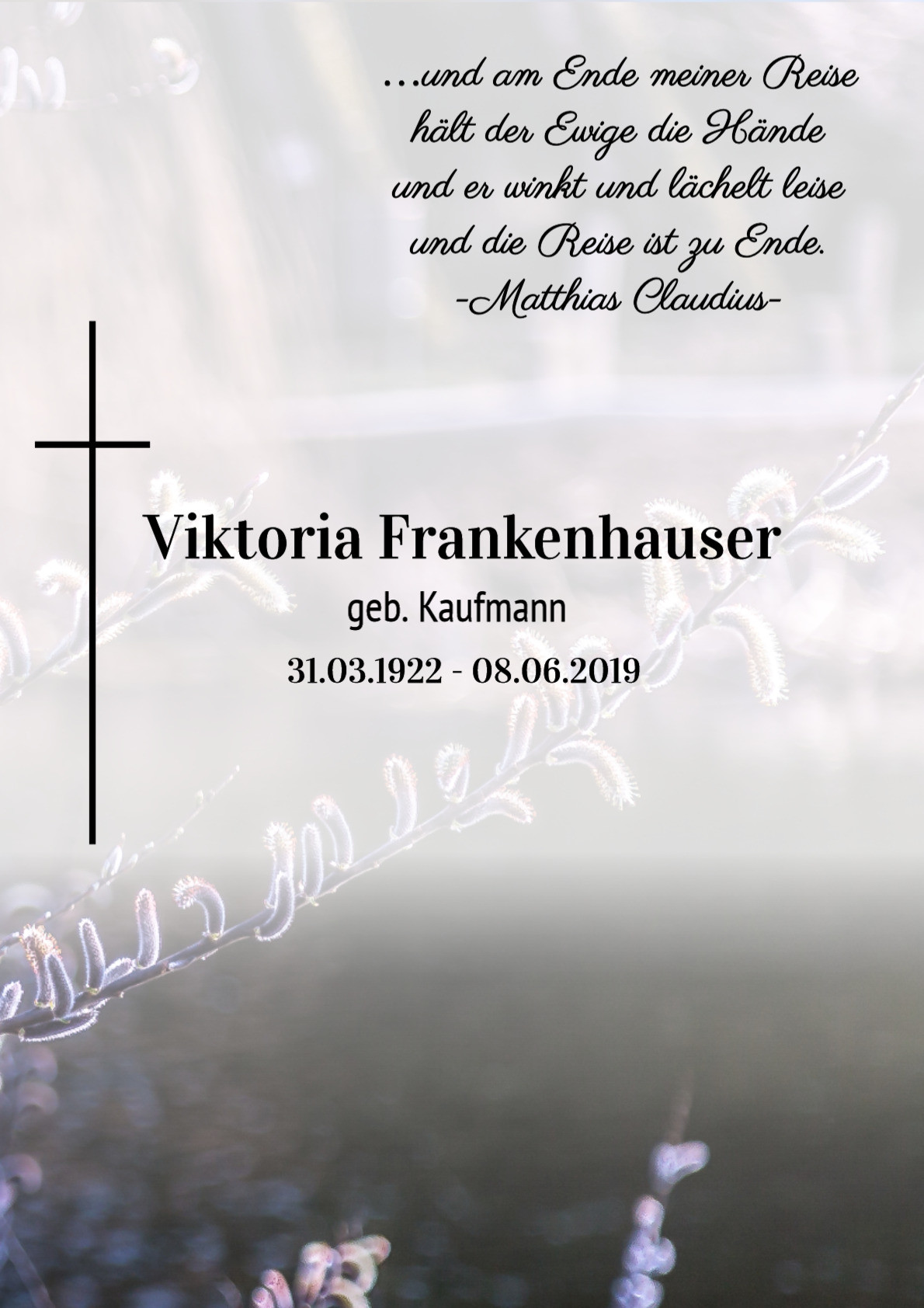 Traueranzeige von Viktoria Frankenhauser