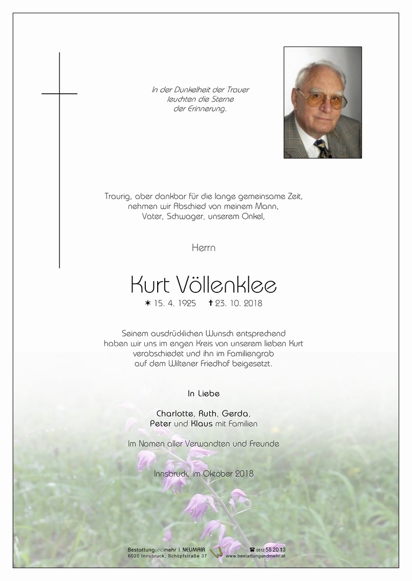 Traueranzeige von Kurt Völlenklee