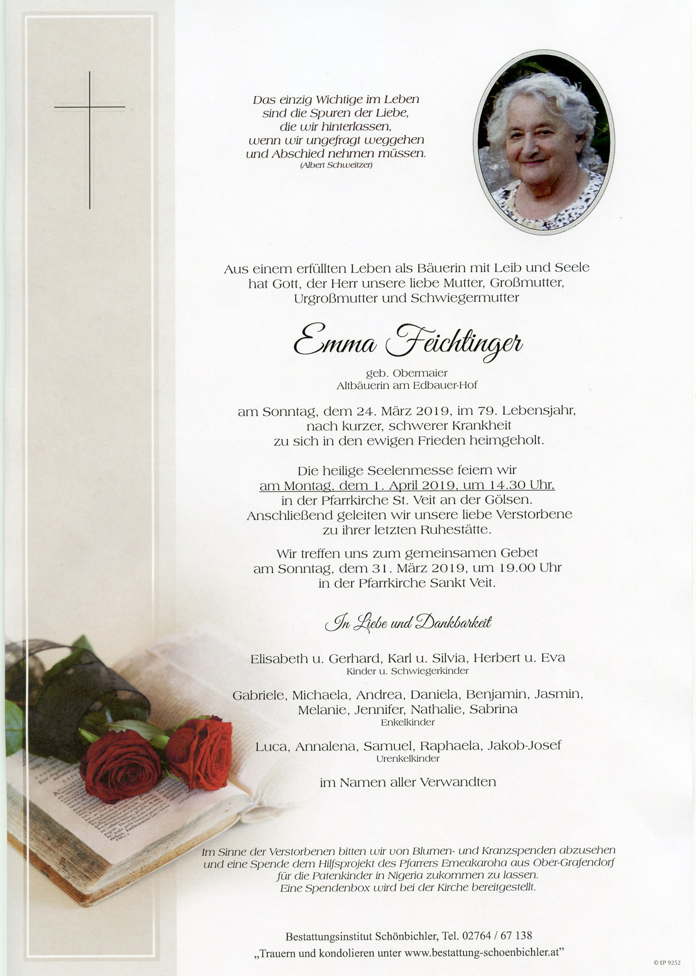 Traueranzeige von Emma Feichtinger