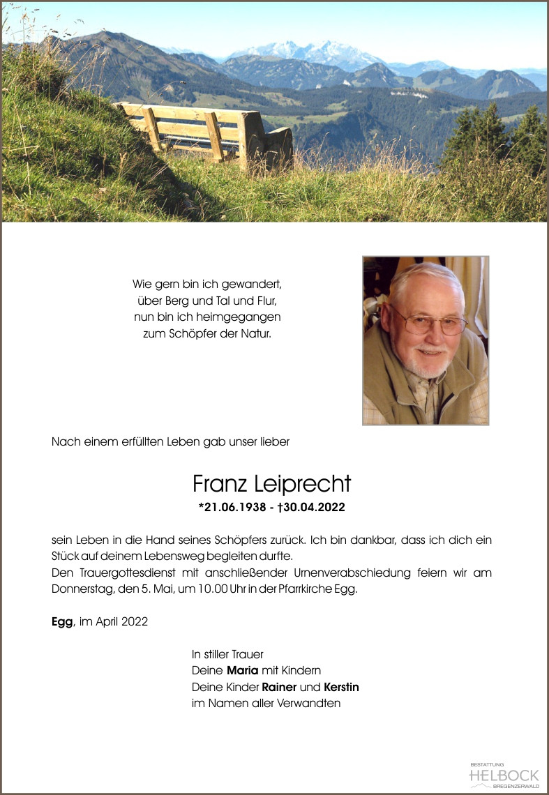 Traueranzeige von Franz Leiprecht