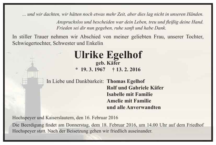 Traueranzeige von Ulrike Luise Egelhof