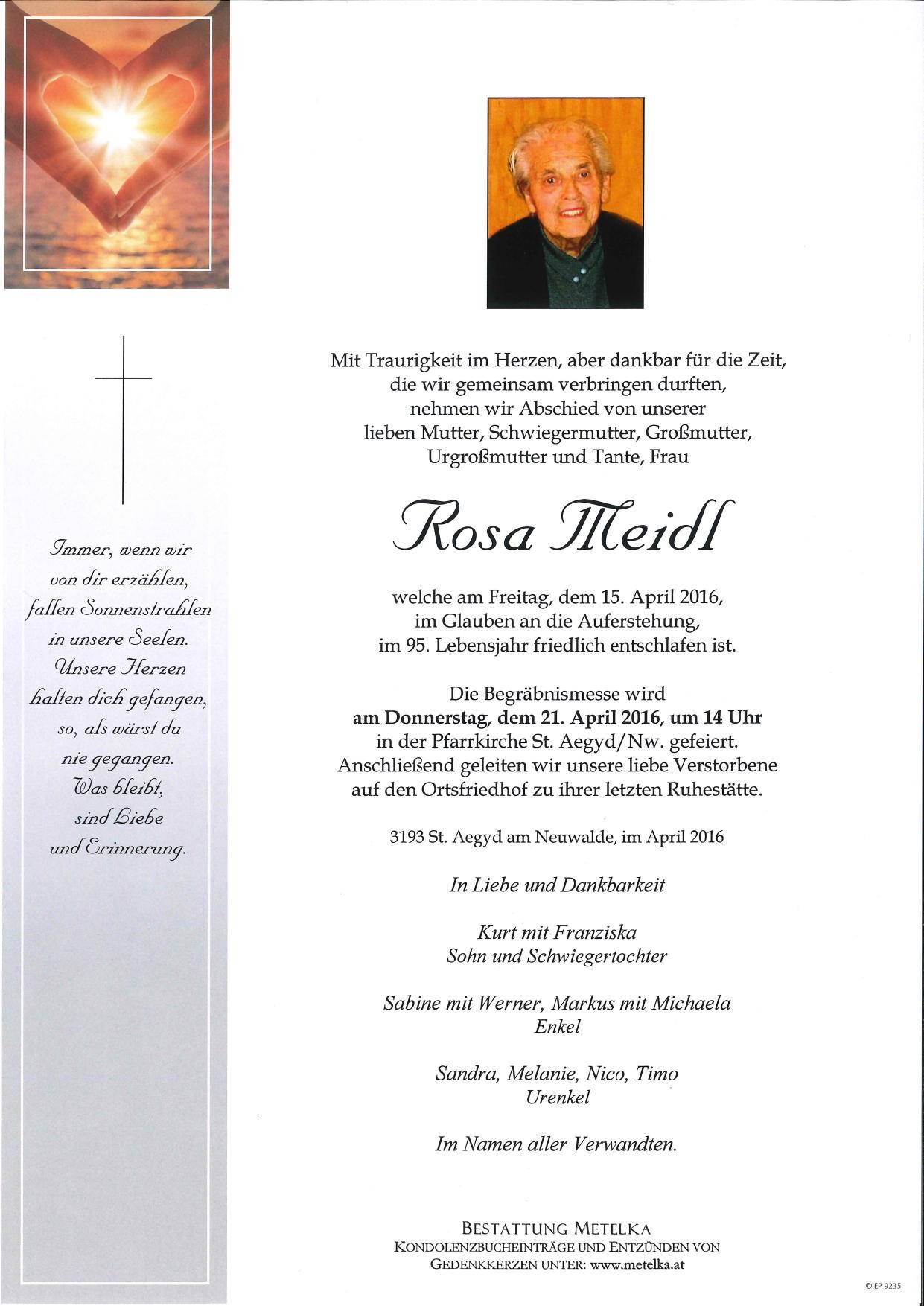 Traueranzeige von Rosa Meidl