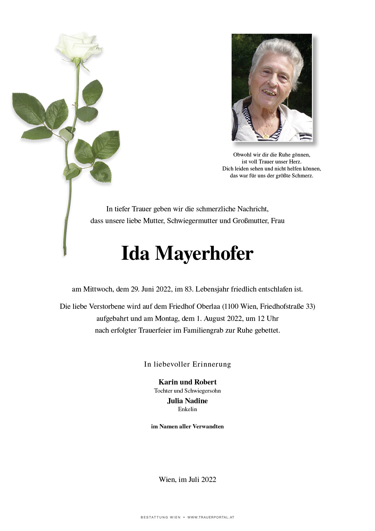 Traueranzeige von Ida Mayerhofer