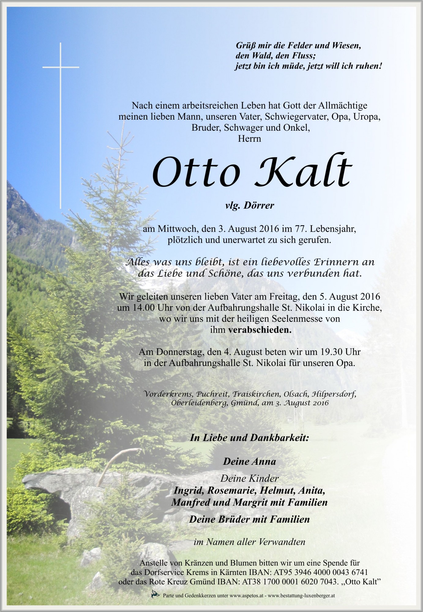 Traueranzeige von Otto Kalt