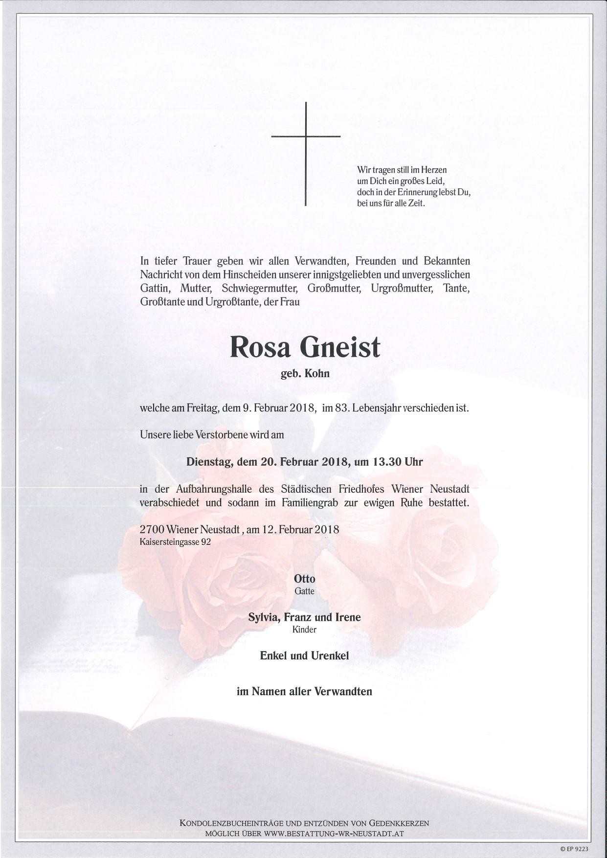 Traueranzeige von Rosa Gneist