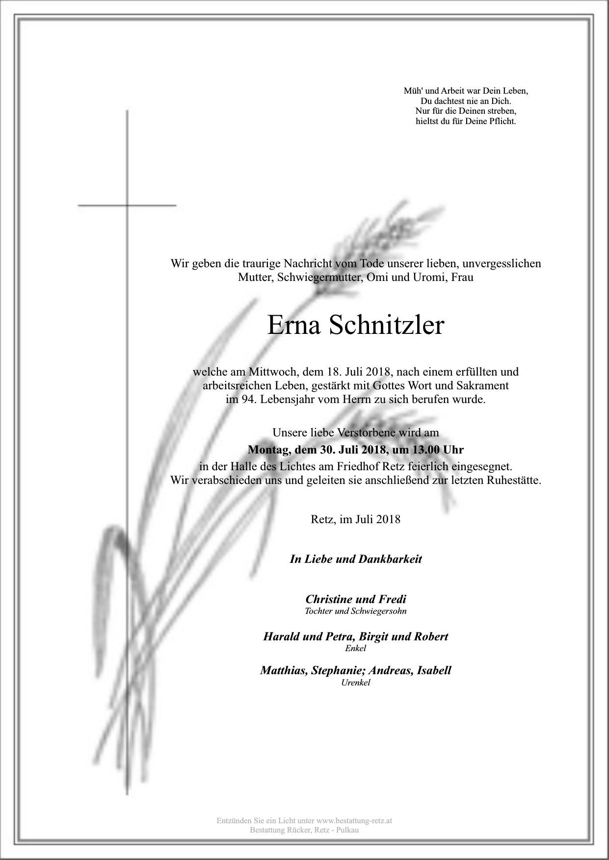Traueranzeige von Schnitzler Erna