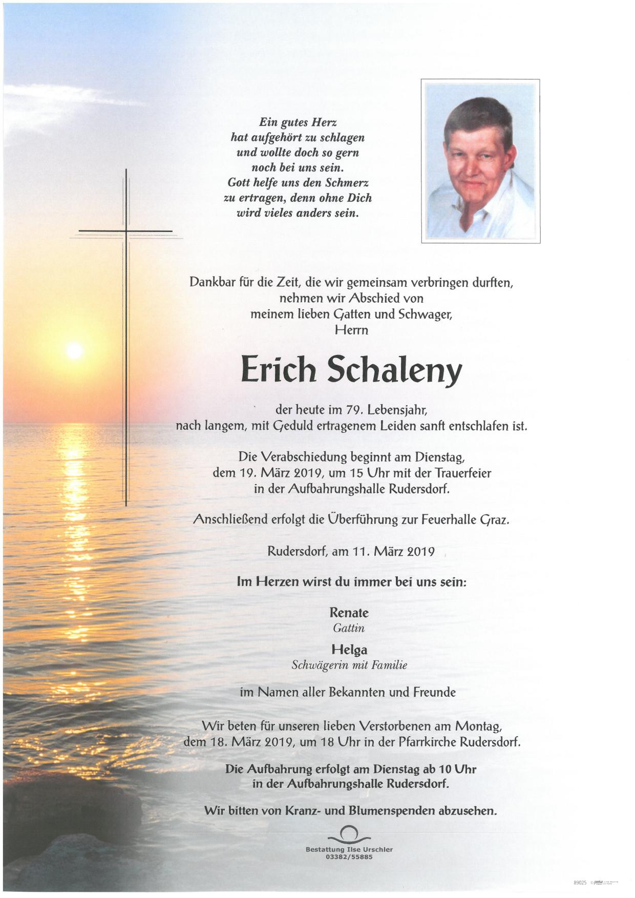 Traueranzeige von Erich Schaleny