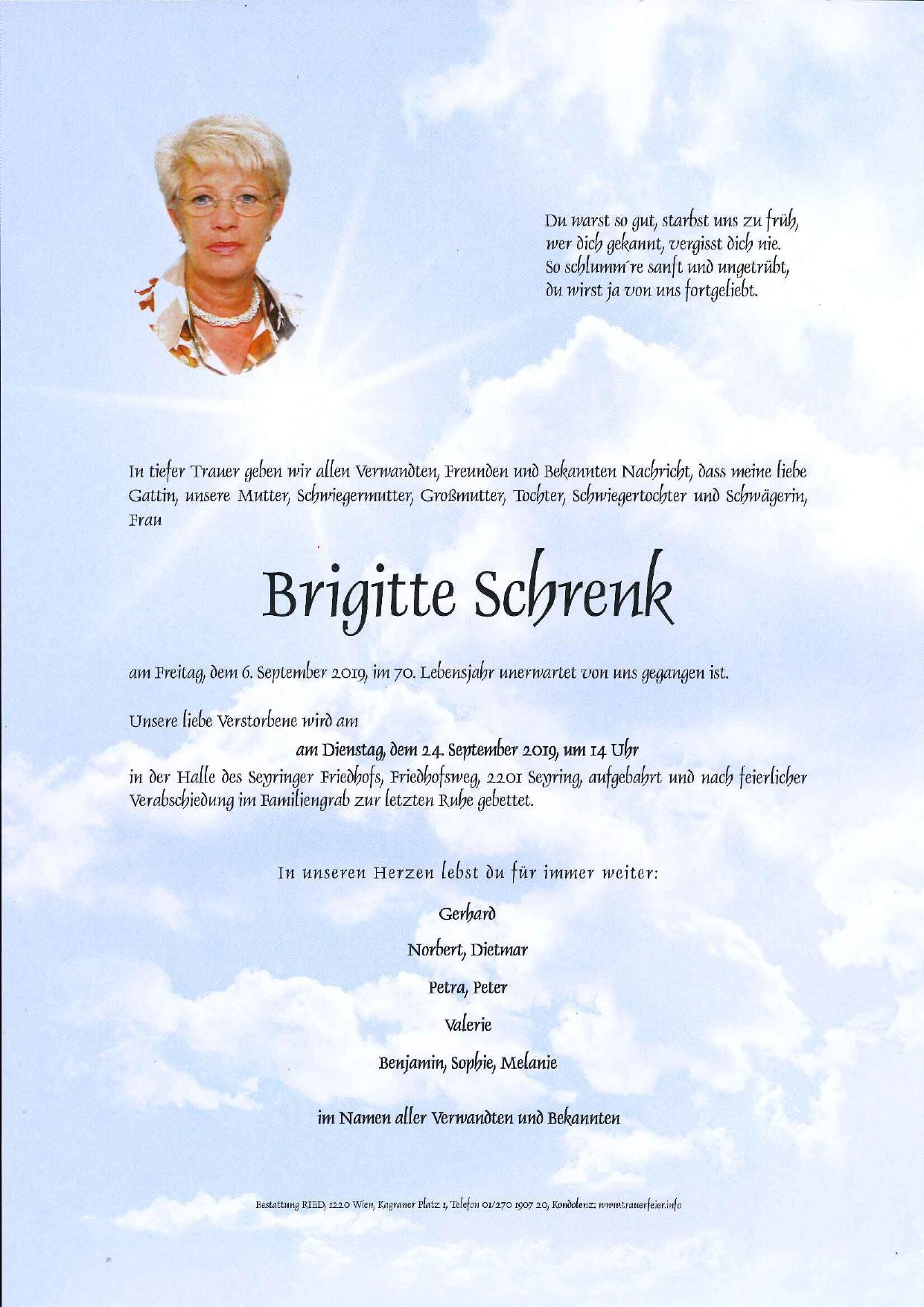 Traueranzeige von Brigitte Schrenk