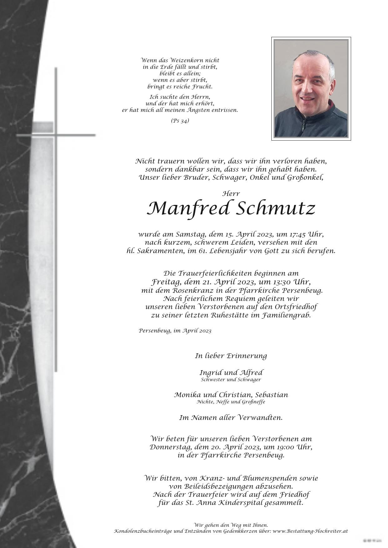 Traueranzeige von Manfred Schmutz