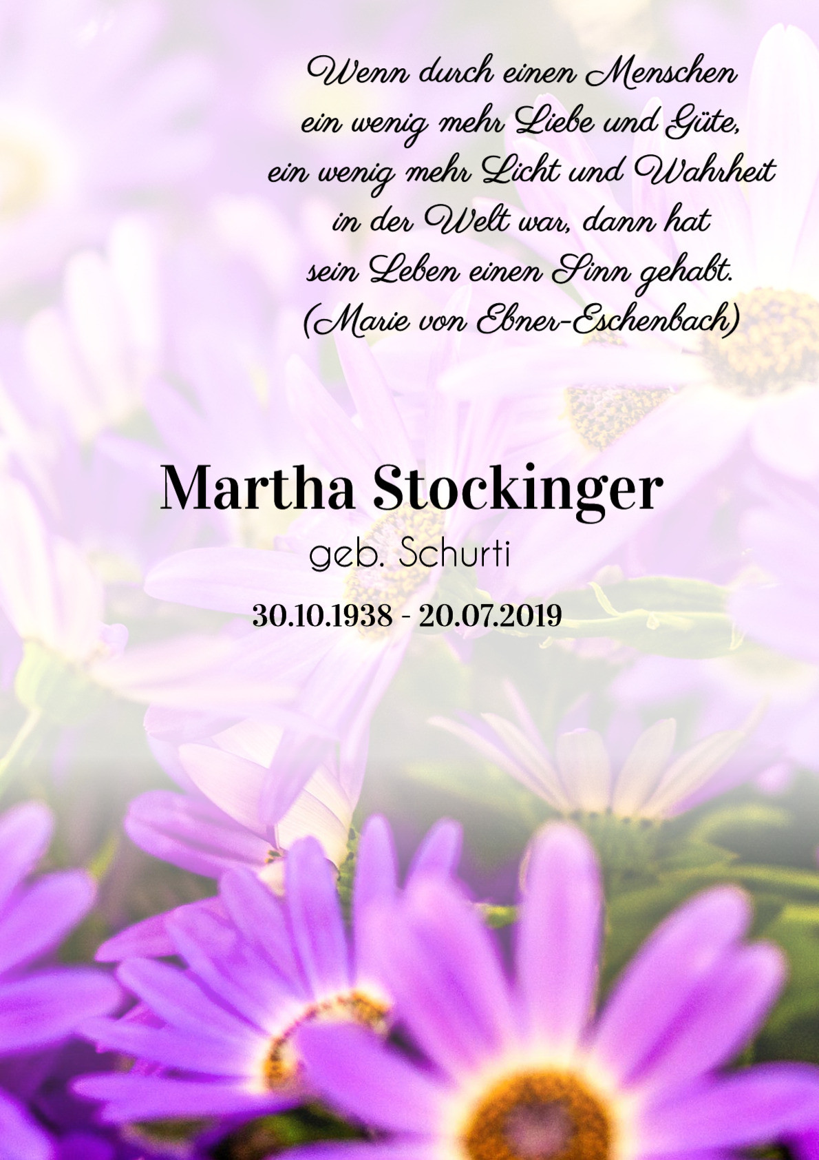 Traueranzeige von Martha Stockinger
