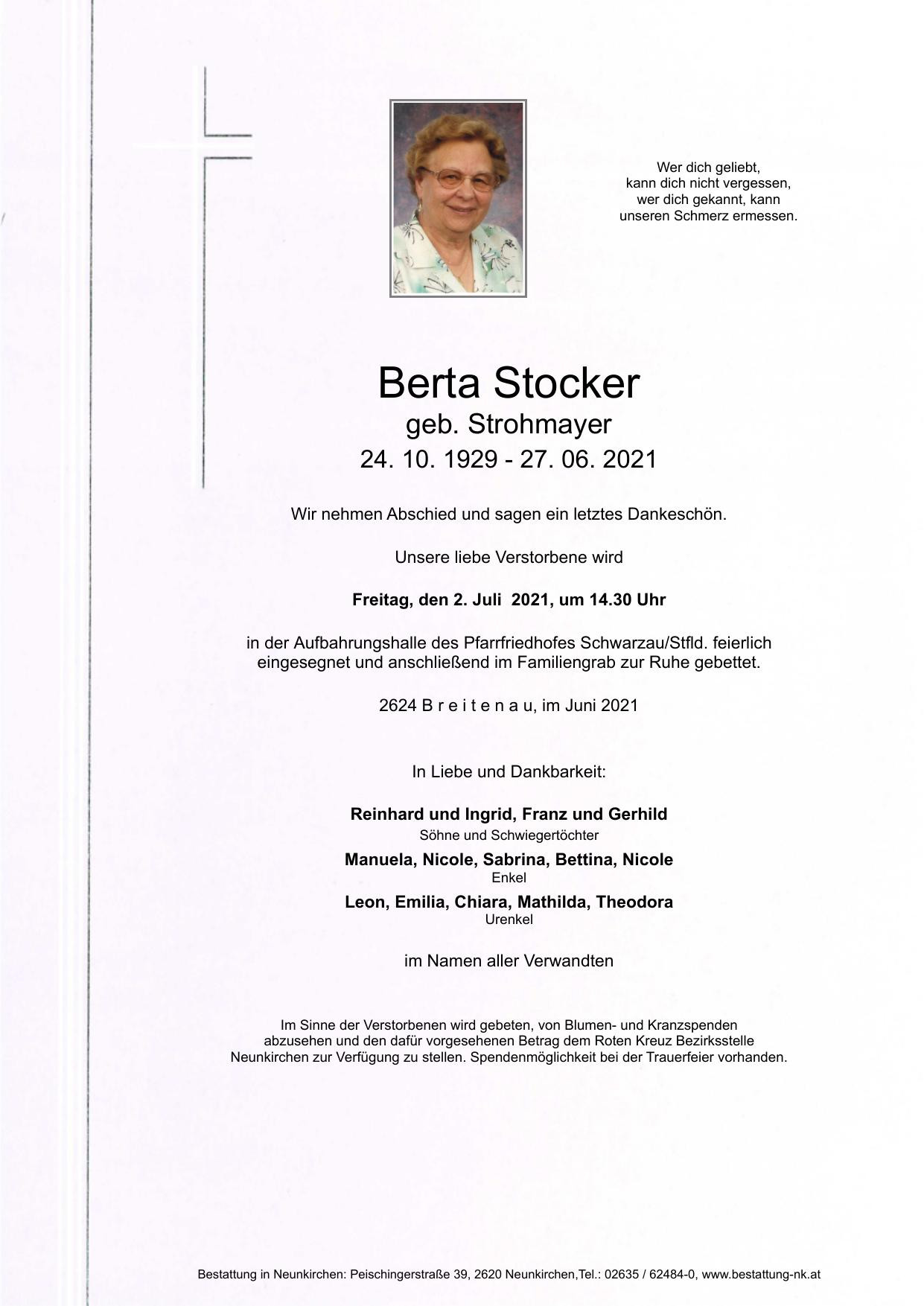 Traueranzeige von Berta Stocker