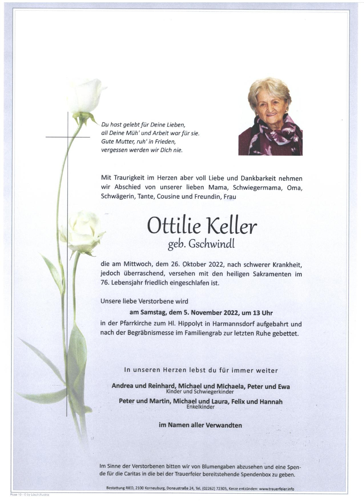 Traueranzeige von Ottilie Keller