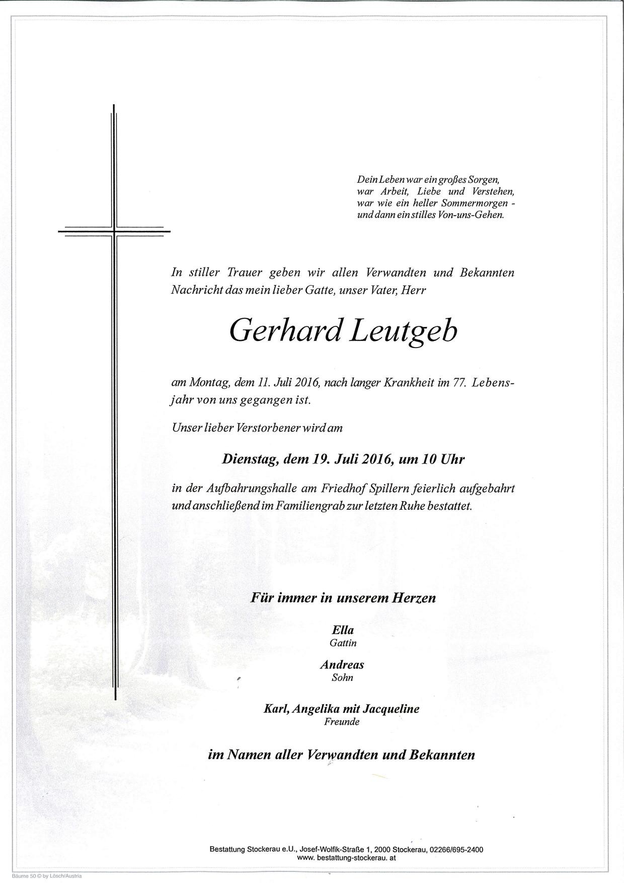 Traueranzeige von Gerhard Leutgeb