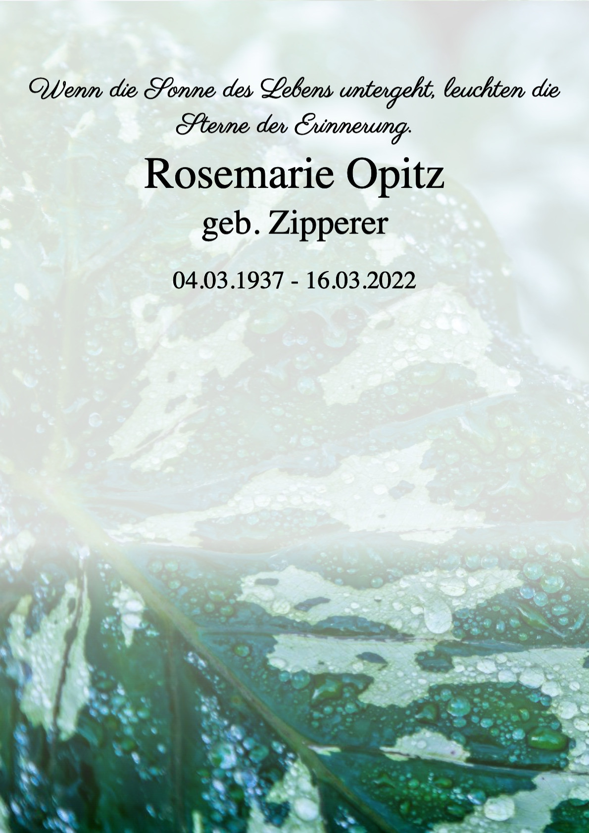 Traueranzeige von Rosemarie Opitz