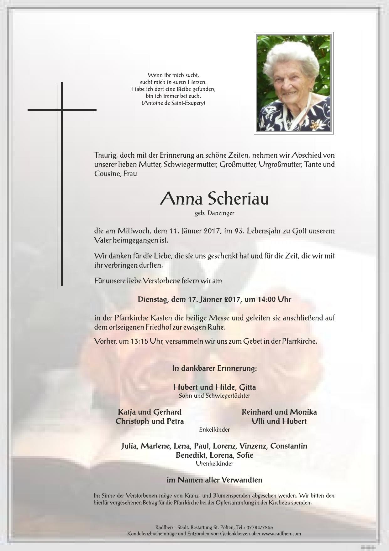 Traueranzeige von Anna Scheriau