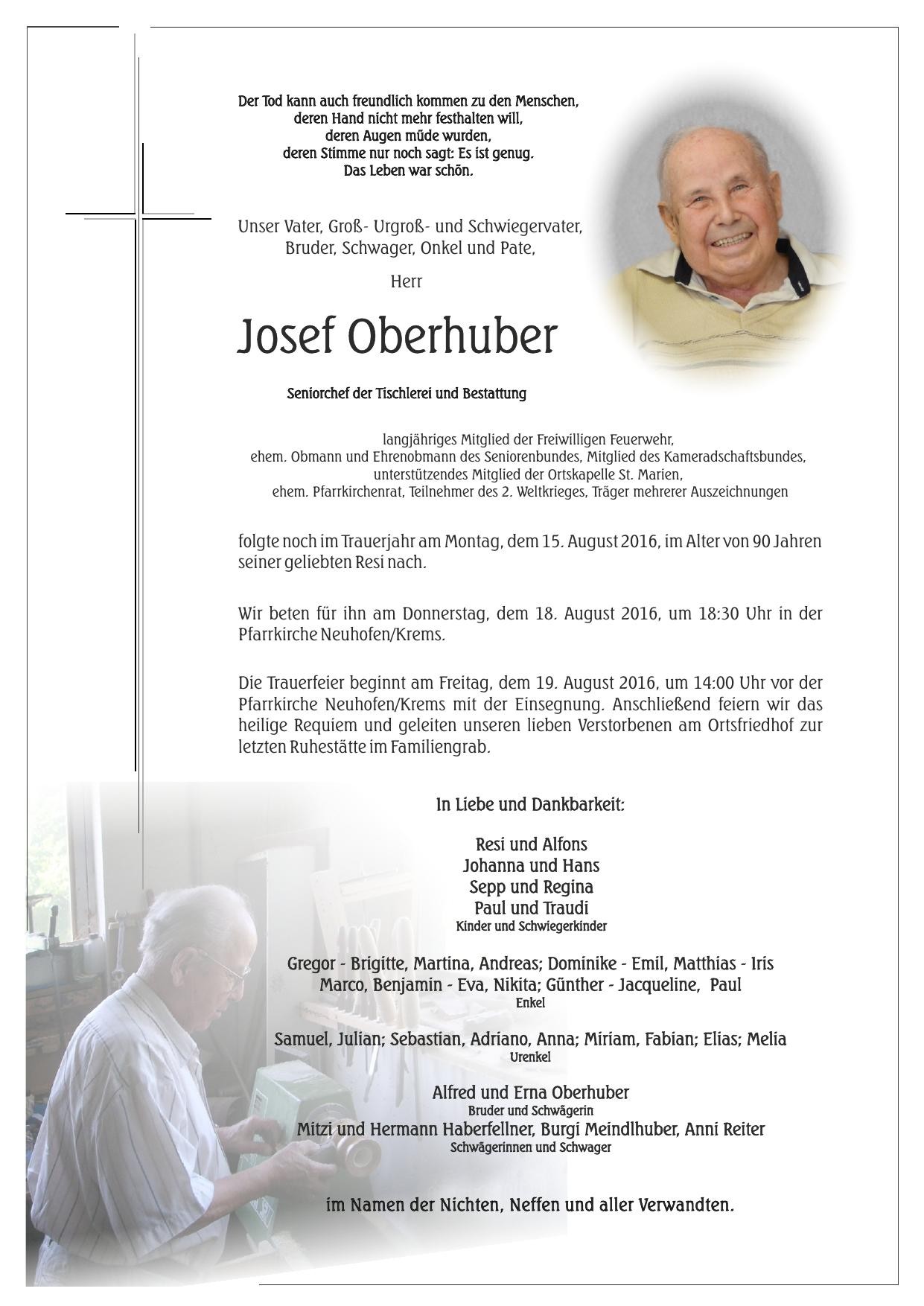 Traueranzeige von Josef Oberhuber