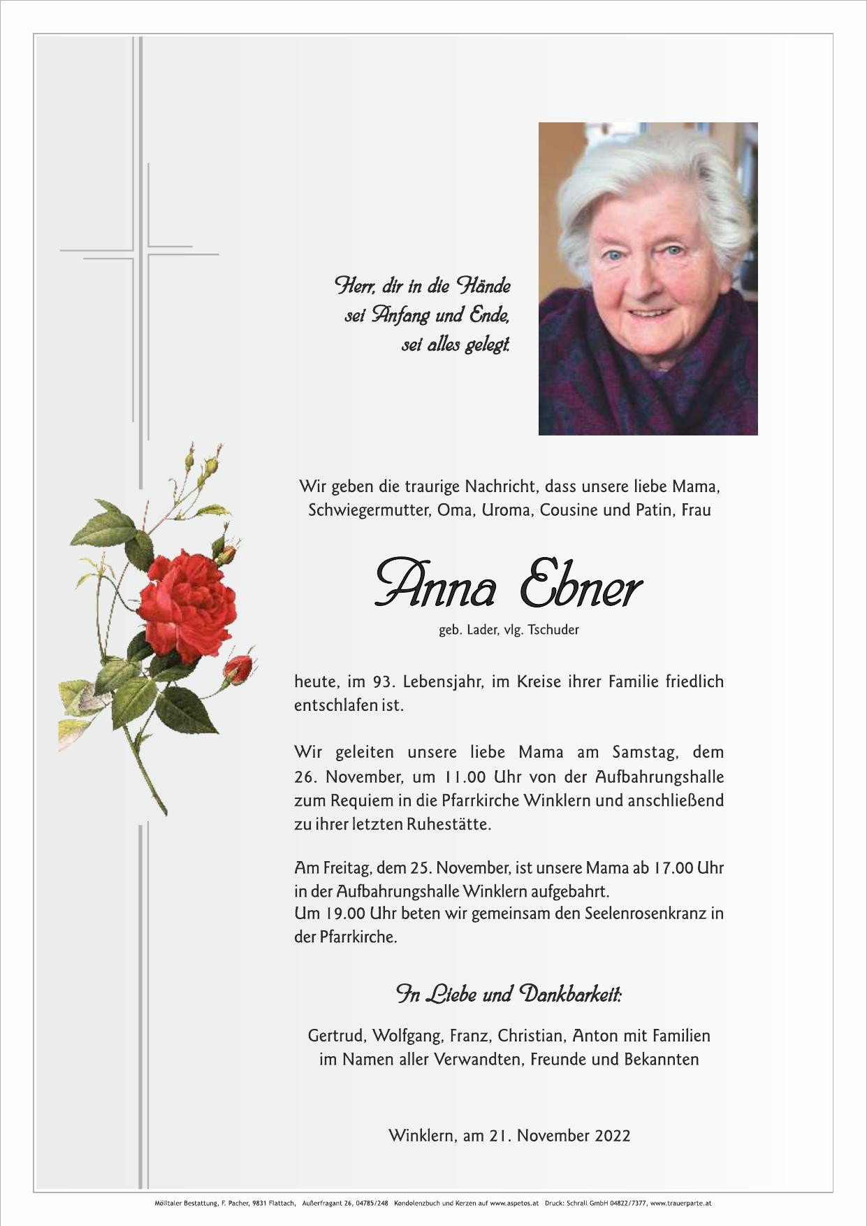 Traueranzeige von Anna Ebner