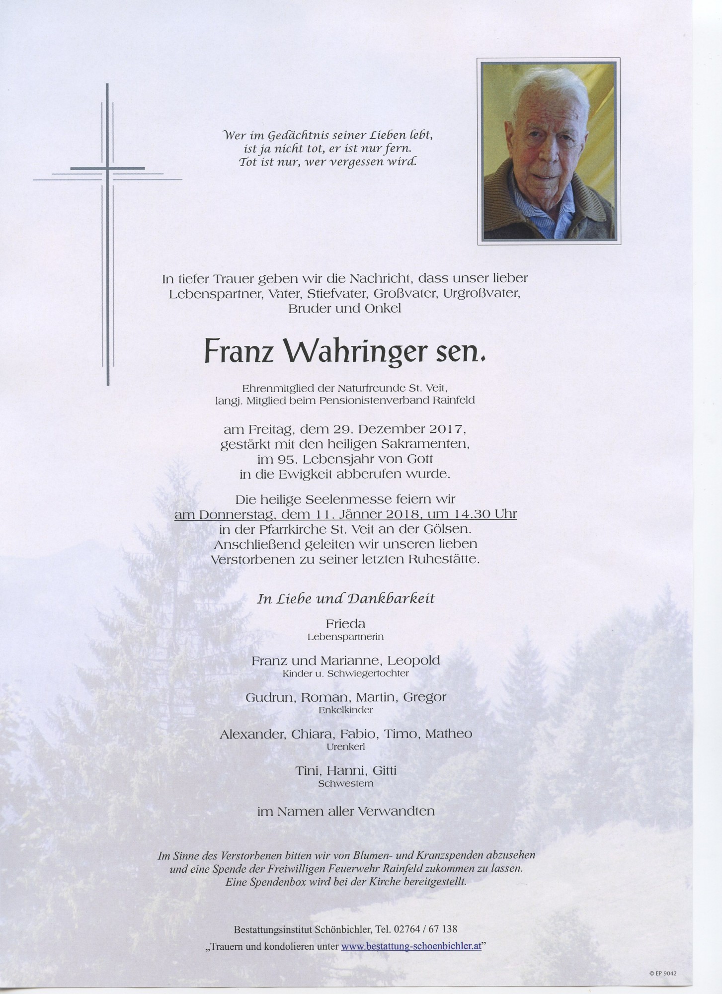 Traueranzeige von Franz Wahringer