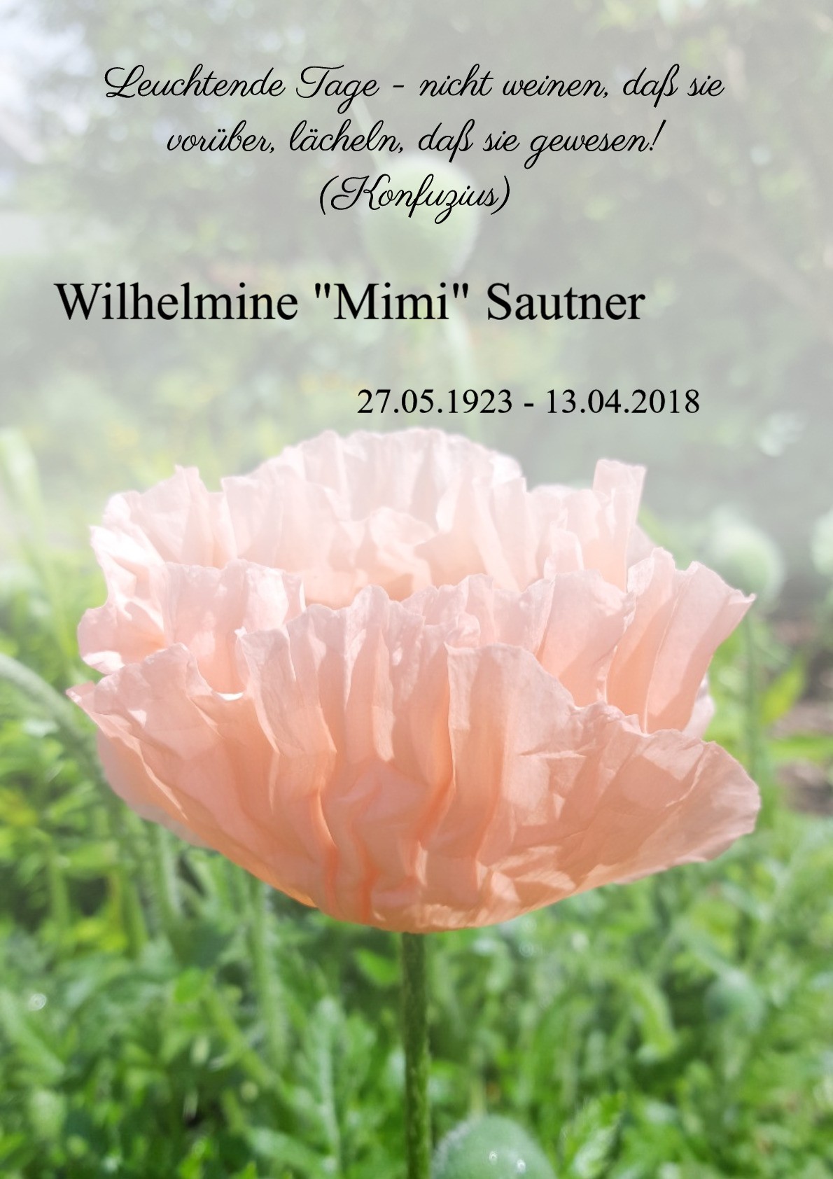 Traueranzeige von Wilhelmine "Mimi" Sautner