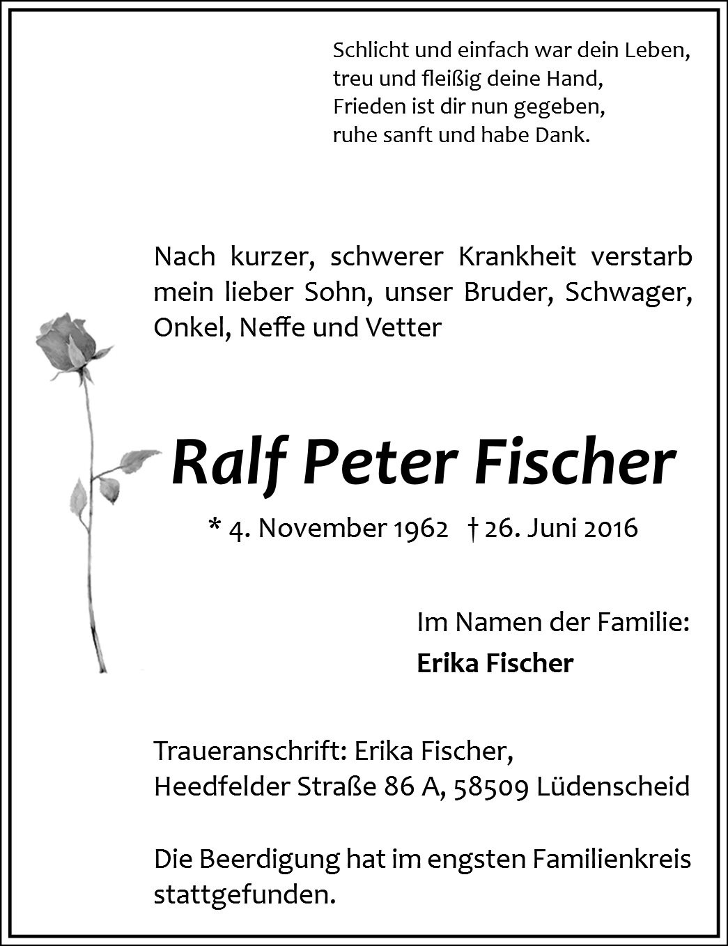 Traueranzeige von Ralf Peter Fischer