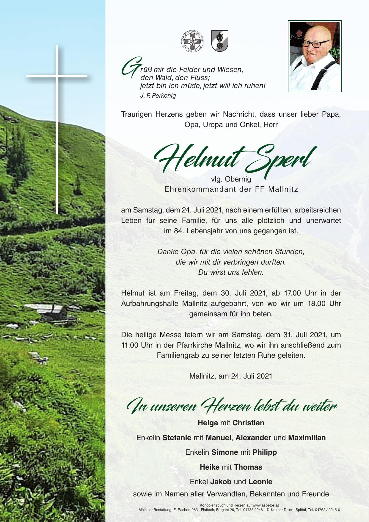 Traueranzeige von Helmut Sperl