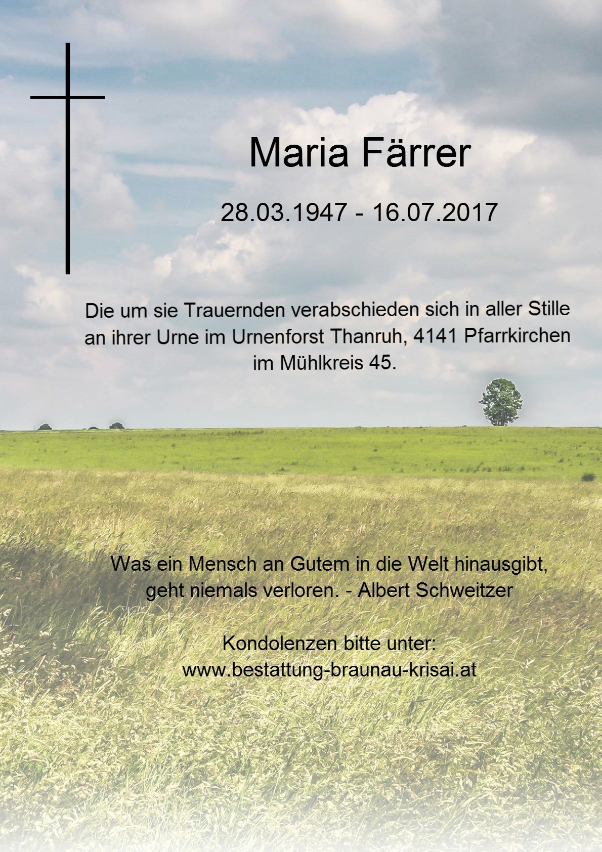 Traueranzeige von Maria Färrer