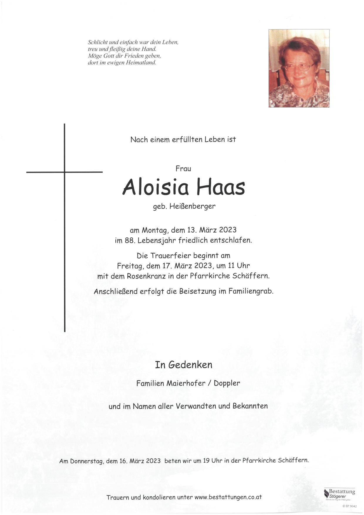 Traueranzeige von Aloisia Haas