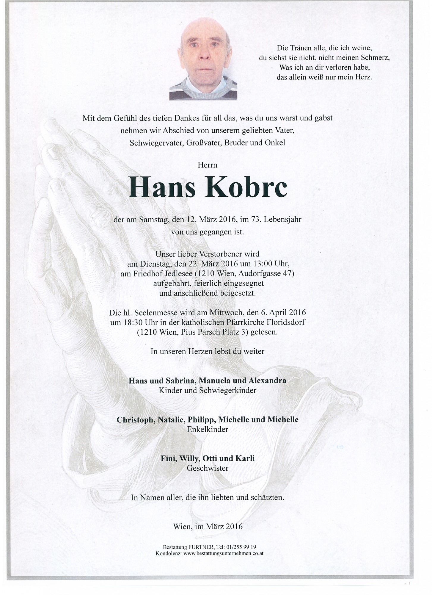 Traueranzeige von Hans Kobrc