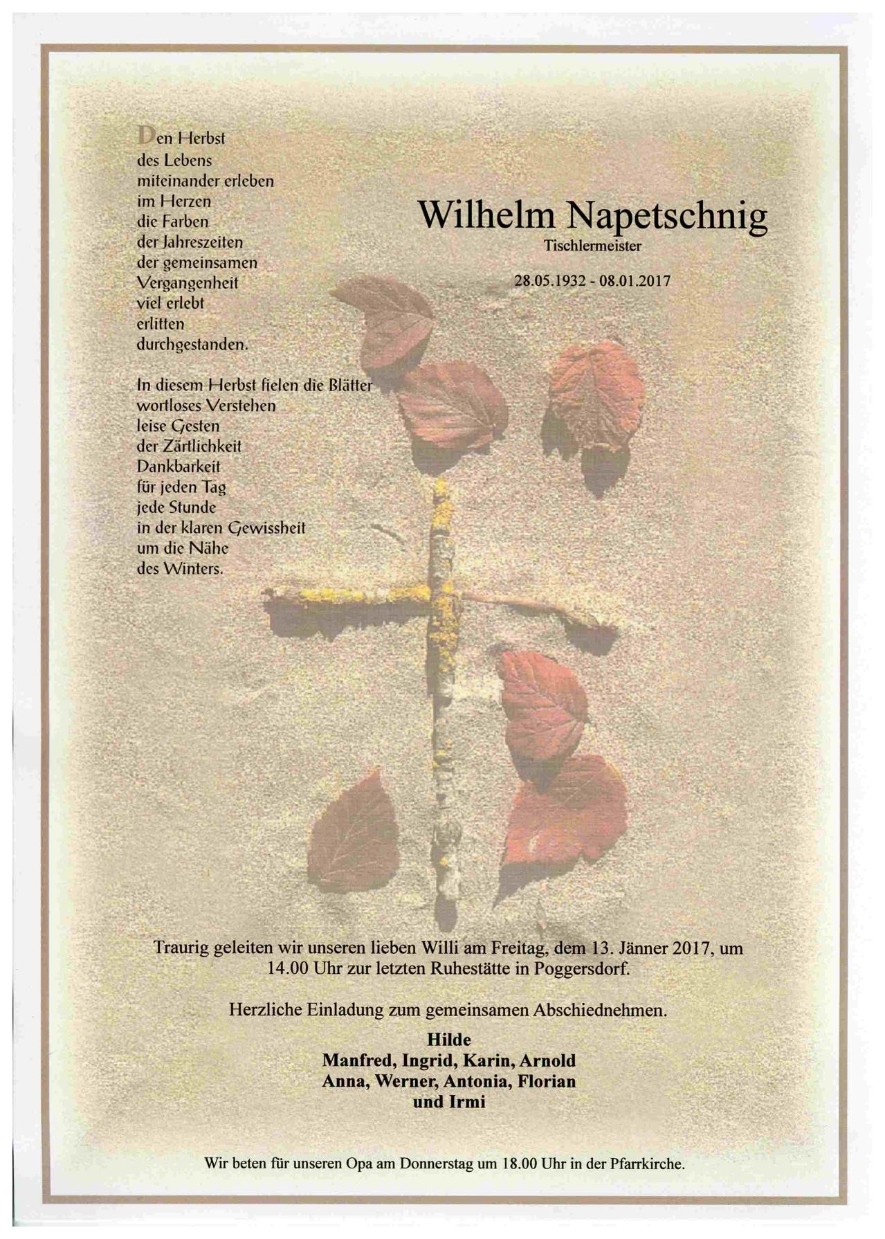 Traueranzeige von Wilhelm Napetschnig