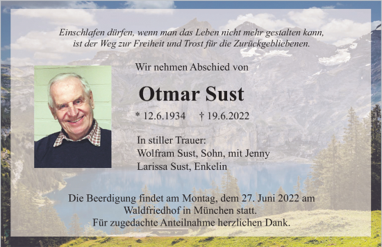 Traueranzeige von Otmar Sust
