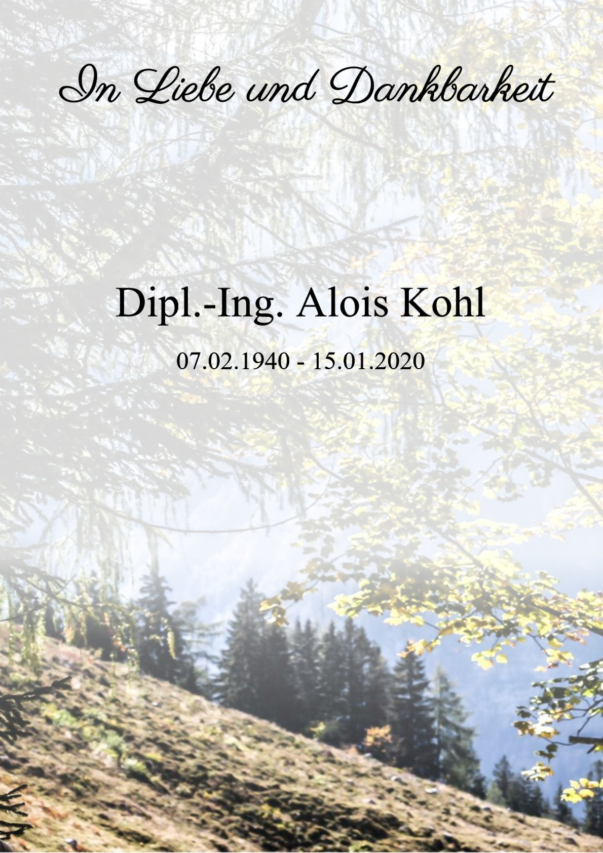 Traueranzeige von Dipl.-Ing. Alois Kohl