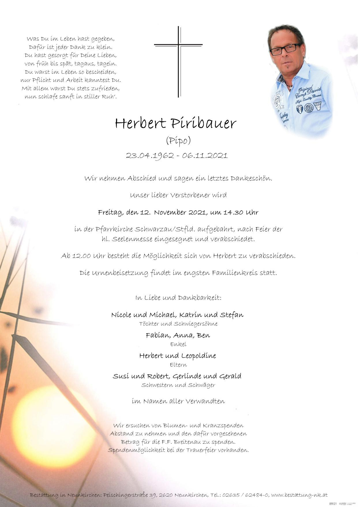 Traueranzeige von Herbert Piribauer