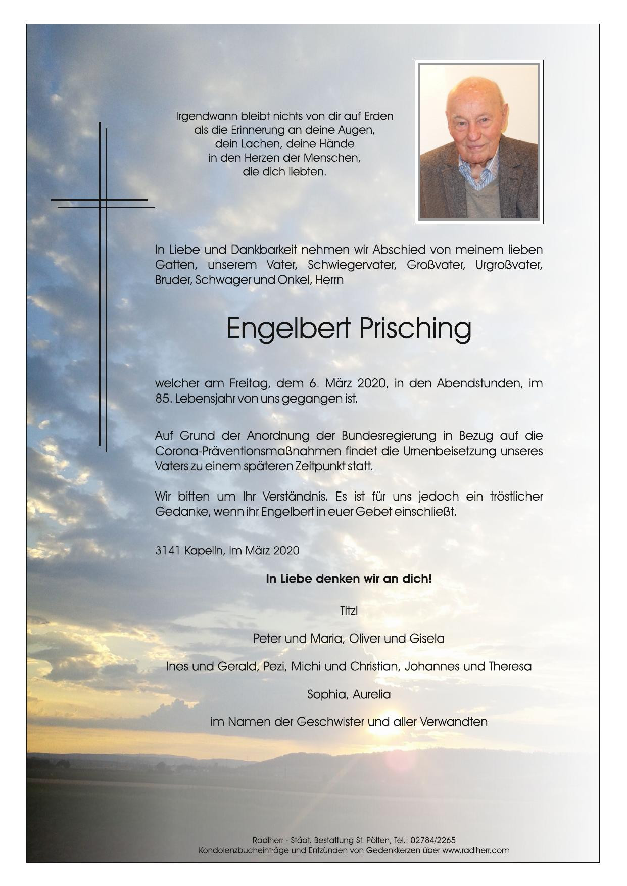 Traueranzeige von Engelbert Prisching