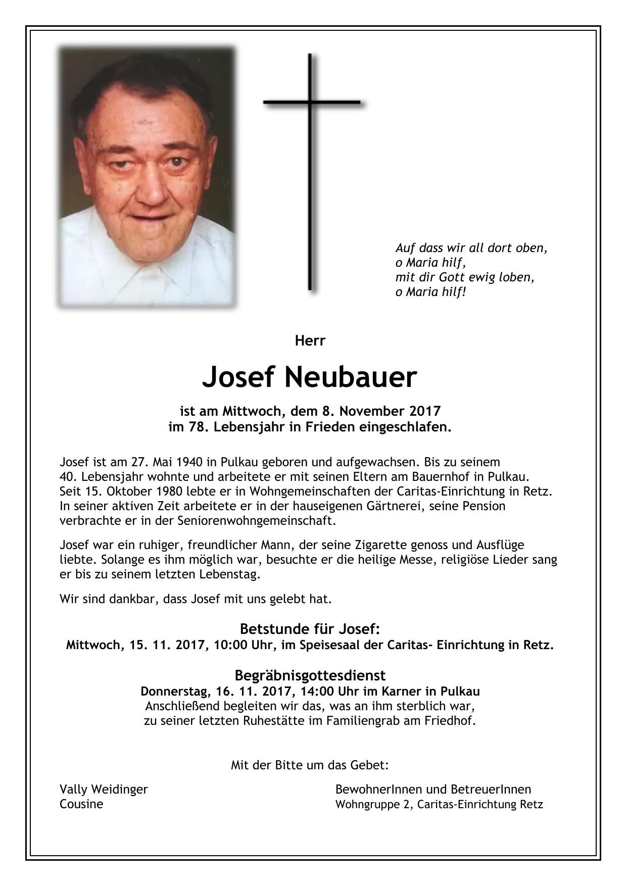 Traueranzeige von Josef Neubauer