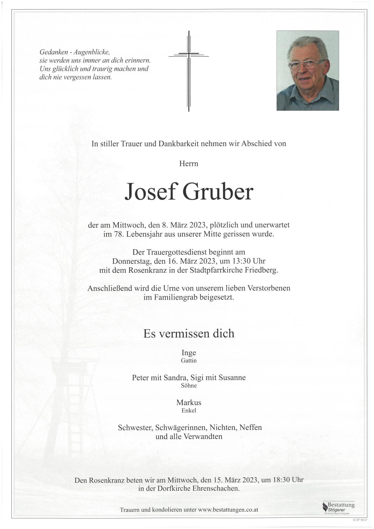 Traueranzeige von Josef Gruber