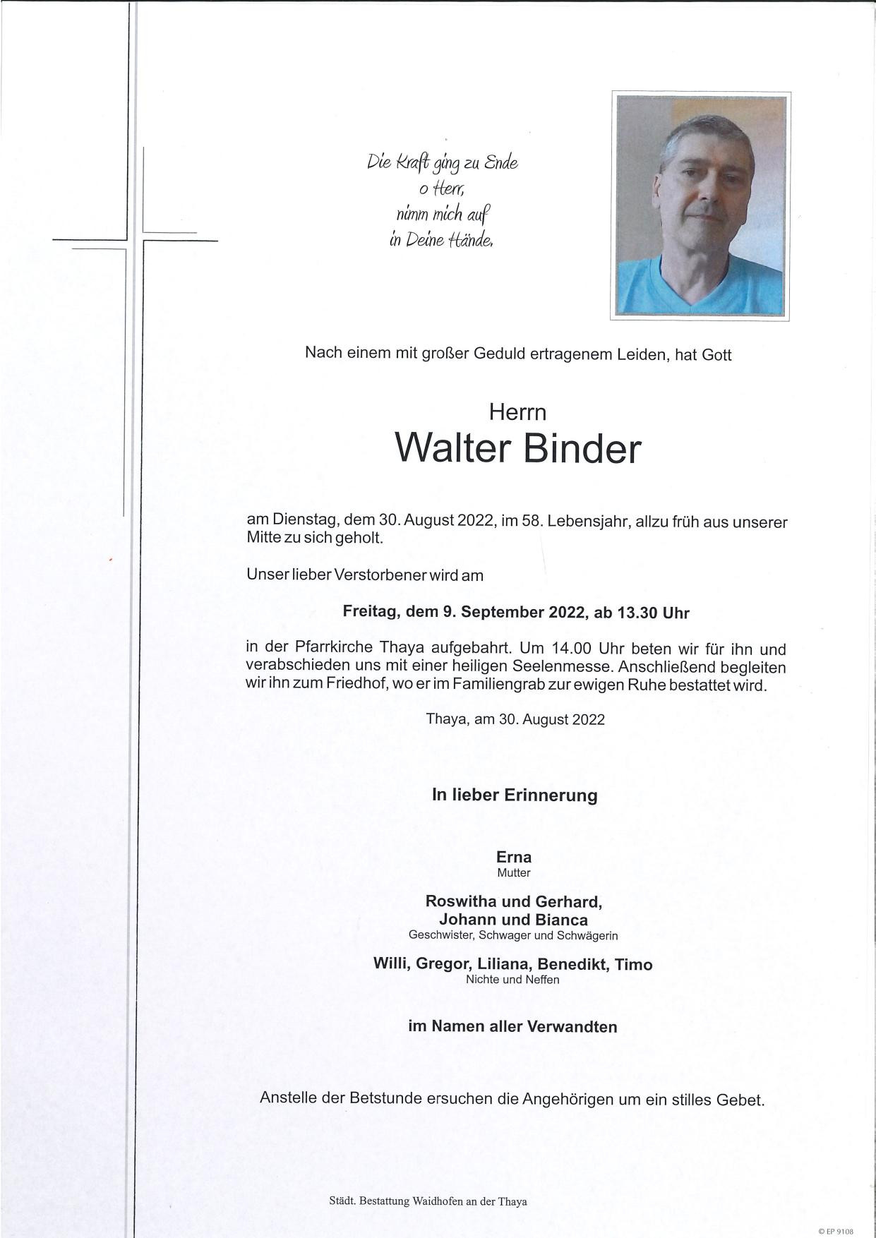 Traueranzeige von Walter Binder